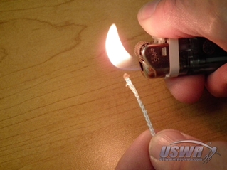A brief exposure to heat will fuse the cut end of nylon twine.