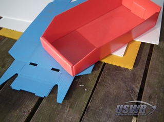 Another new source of corriflute we discovered is in these folding bins used for supplies. They come in several colors too.