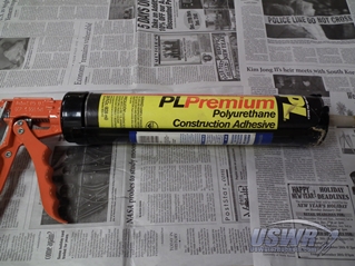 You must use PL Premium Construction Adhesive for this joint if possible. Other glues may work but we have not tested them. Put newspaper or cardboard over and work areas you wish to protect.