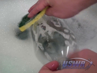 Wash off solvents with dish soap bath.