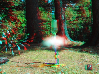 A Simple Water Rocket caught the instant it leaves the launcher in amazing 3D using Red/Blue Anaglyph technique.