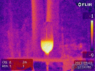 The ambient temperature during the test can be found by looking at the background temperature in the FLIR Camera scene and matching the color to the scale on the right.