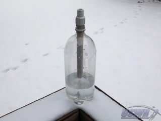 A completed test bottle ready to be connected to the test rig.