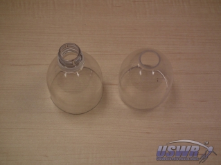 The bottles were modified using the methods in our Slip Joint Bottle Splicing Tutorial so that one bottle will slide inside the other.